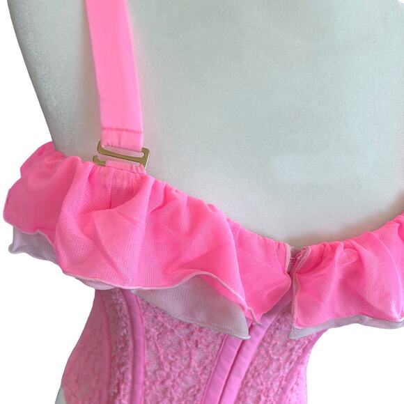 We Are HAH Corset Seams Like a Princess Medium Barbie Pink Lace Ruffle Lace Up - Picture 9 of 14